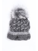 Braided winter hat with a pompom, dark gray C47 - Online store - Boutique